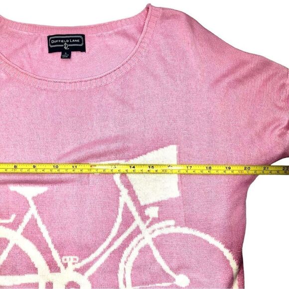 Dunffield Lane Pink Sweater Bicycle Print Silk Blend Barbie Pink Size Small - Picture 10 of 10